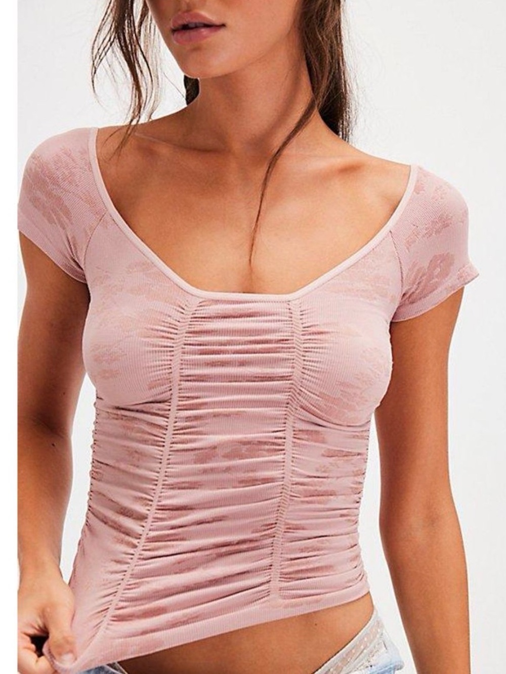 Free People Blush Ruched Scoop Short Sleeve Top